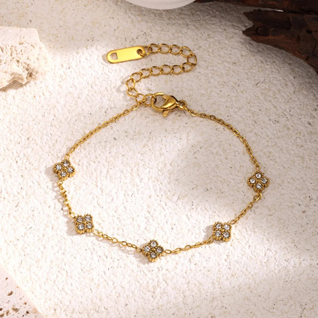 Bracelet en Zircon à fleurs de couleur or, bijoux en acier inoxydable pour femmes, cadeaux et accessoires de bracelets de fête