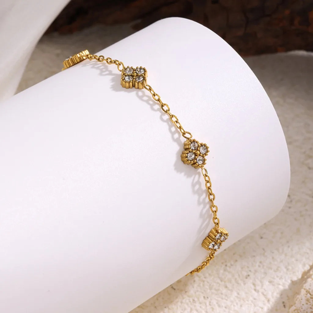 Bracelet en Zircon à fleurs de couleur or, bijoux en acier inoxydable pour femmes, cadeaux et accessoires de bracelets de fête