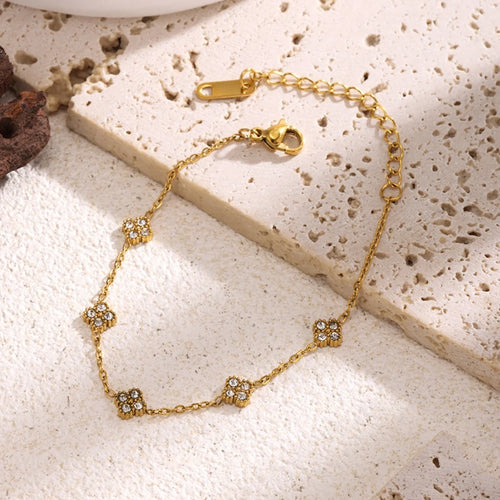 Bracelet en Zircon à fleurs de couleur or, bijoux en acier inoxydable pour femmes, cadeaux et accessoires de bracelets de fête