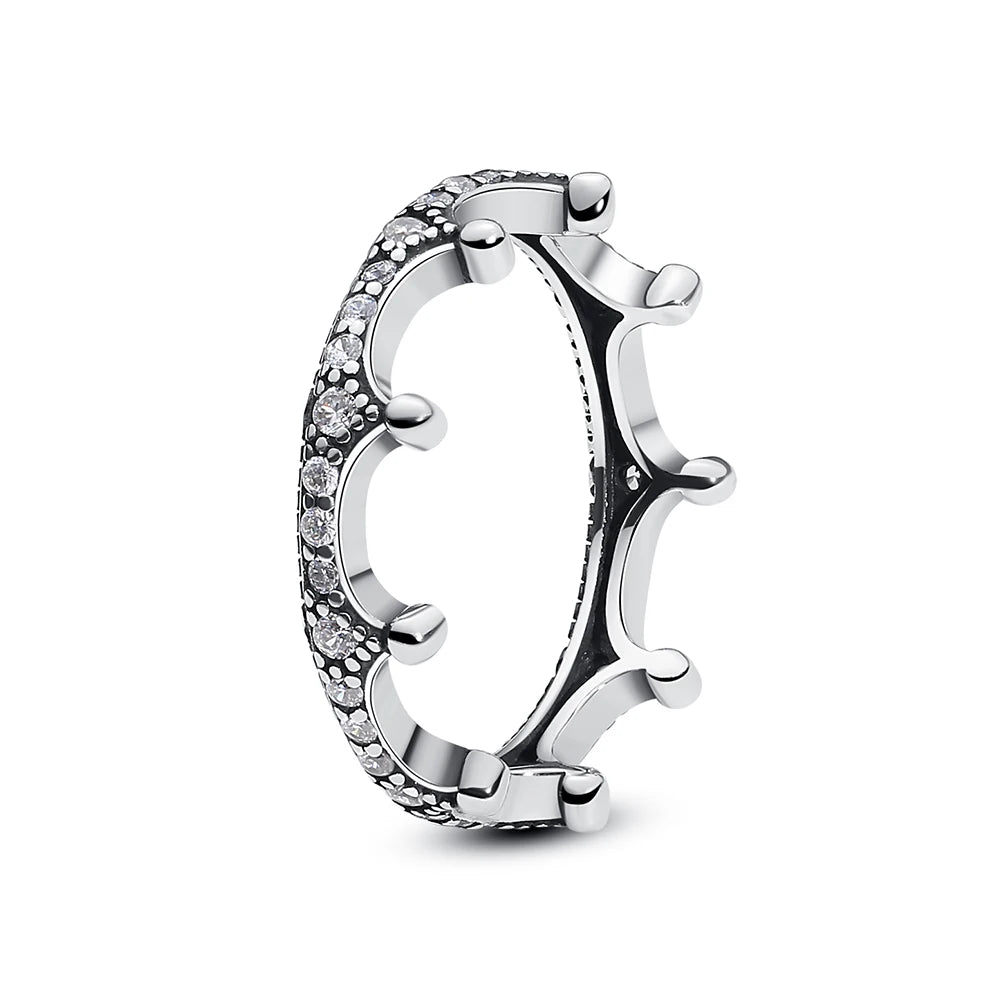 925 Sterling Silver Rings For Women Original Crown Love Heart Wishbone Engagement Wedding Rose Gold Crystal Ring Luxury Jewelry